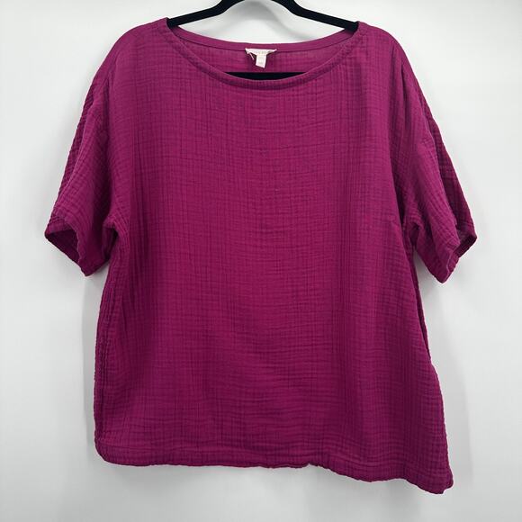 Eileen Fisher Shirt Womens Large Pink Organic Cotton Texture Gauze Boxy Top - Picture 1 of 9